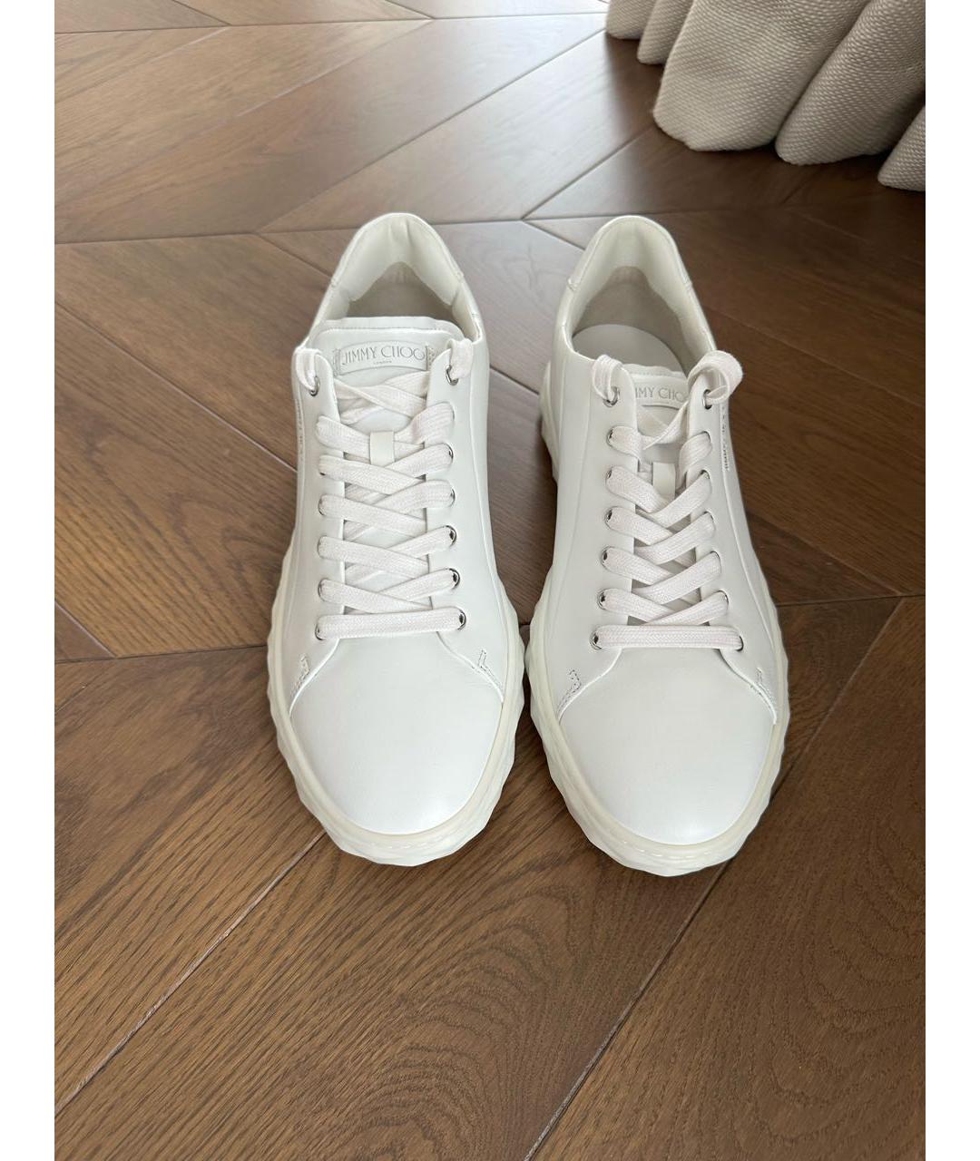 JIMMY CHOO Белые кожаные низкие кроссовки / кеды, фото 2