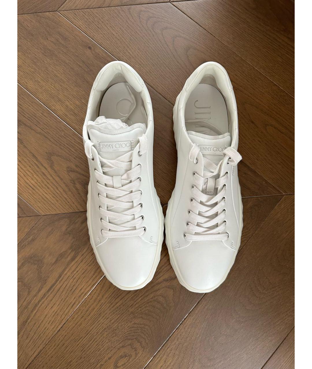 JIMMY CHOO Белые кожаные низкие кроссовки / кеды, фото 3
