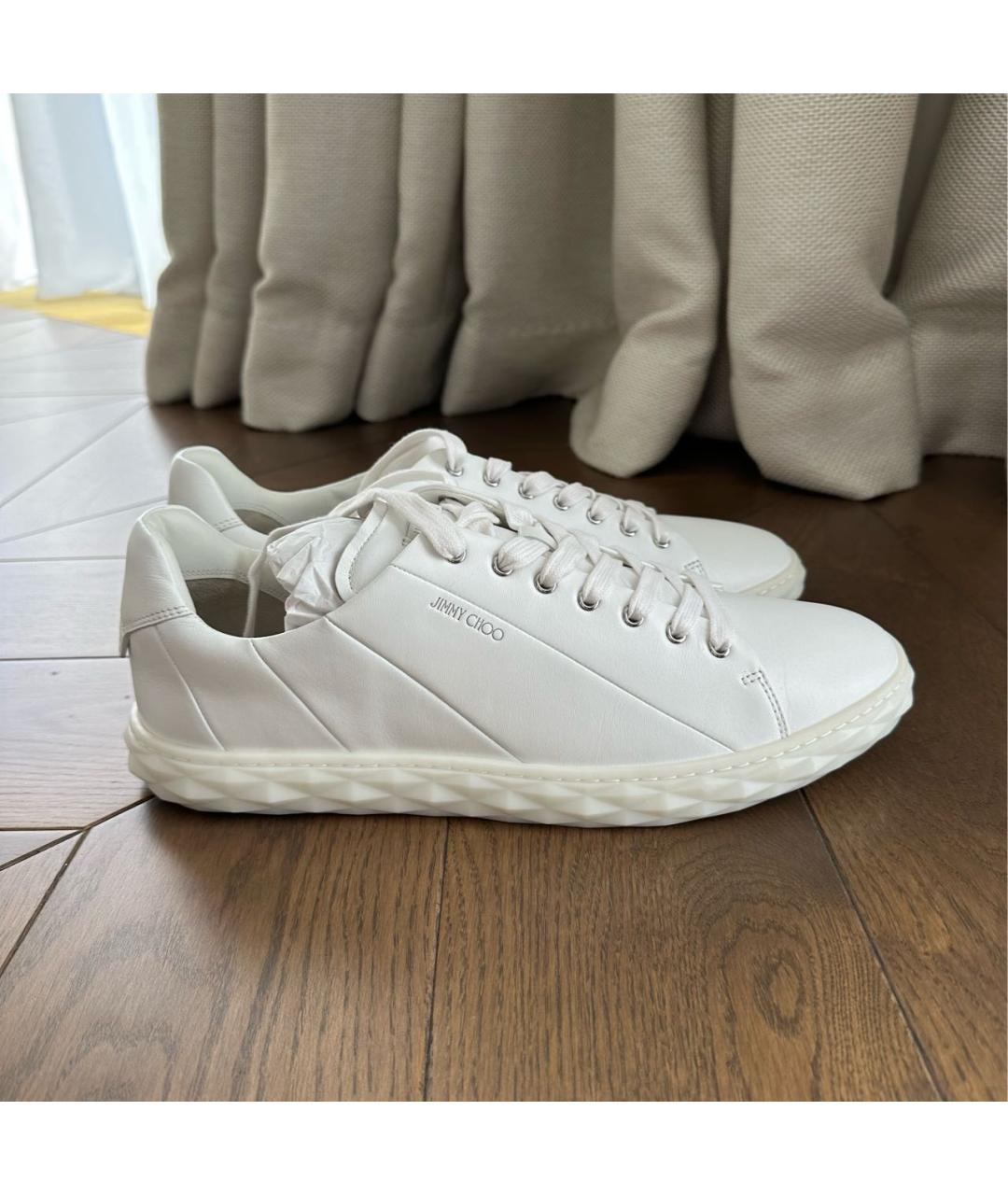JIMMY CHOO Белые кожаные низкие кроссовки / кеды, фото 8