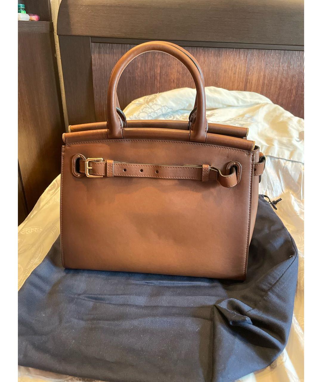 RALPH LAUREN Коричневая кожаная сумка с короткими ручками, фото 3