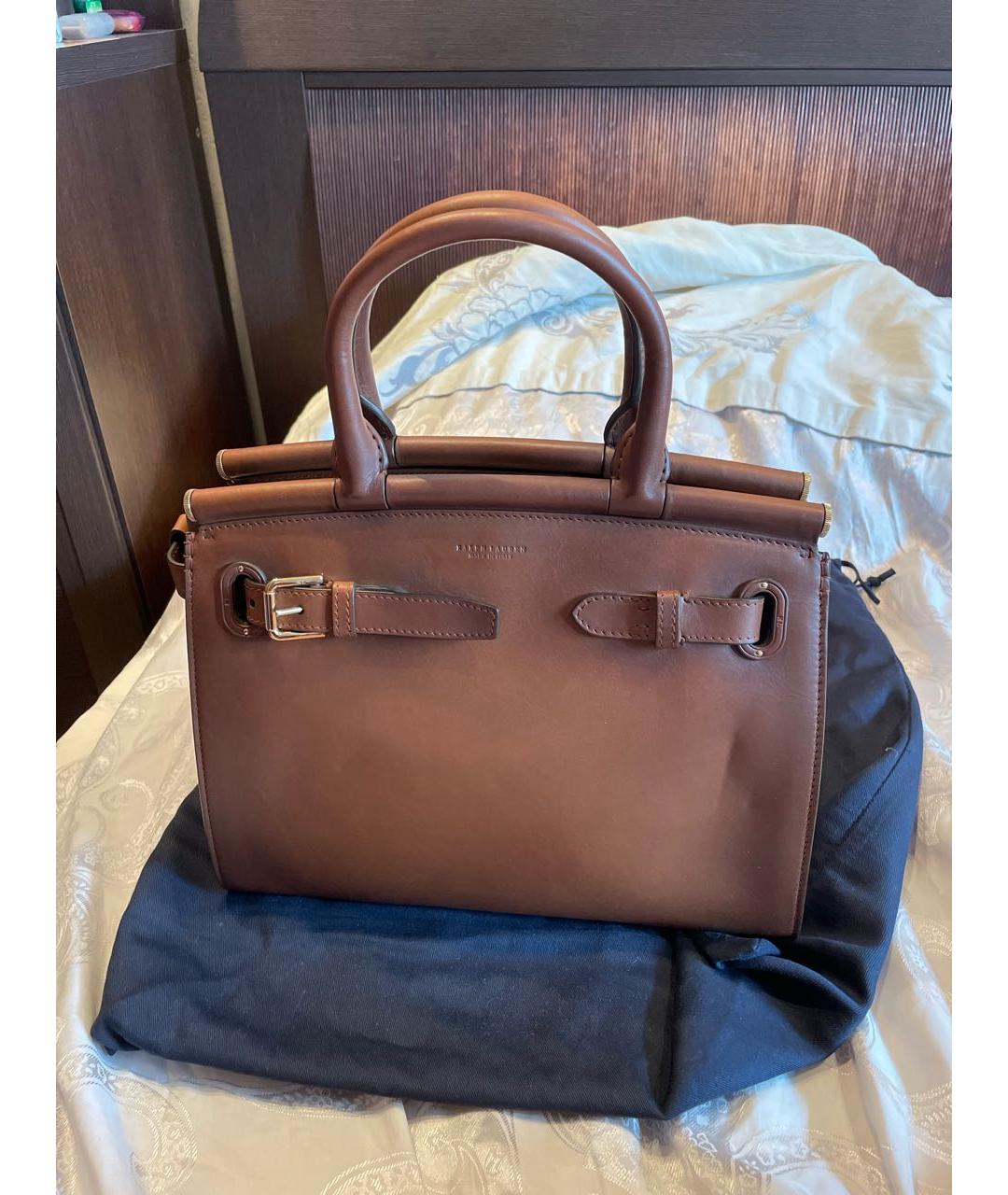 RALPH LAUREN Коричневая кожаная сумка с короткими ручками, фото 5