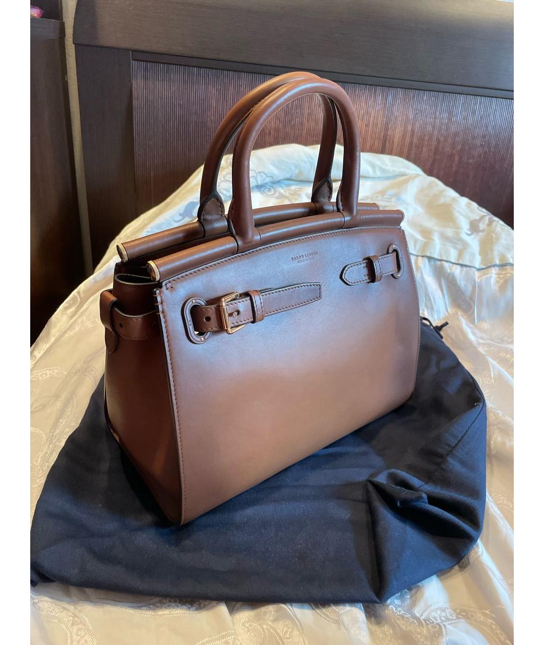 RALPH LAUREN Коричневая кожаная сумка с короткими ручками, фото 2