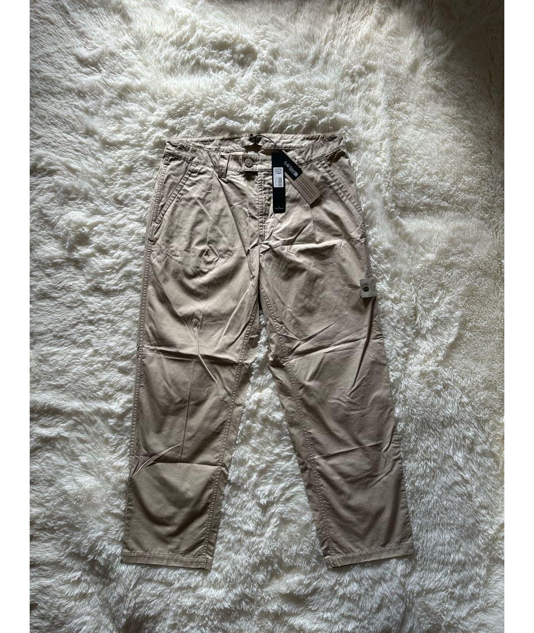 STONE ISLAND Бежевые хлопковые классические брюки, фото 6