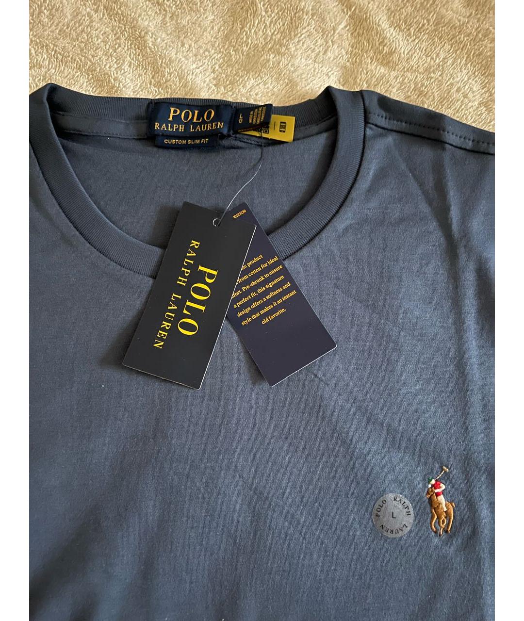POLO RALPH LAUREN Темно-синяя хлопковая футболка, фото 4