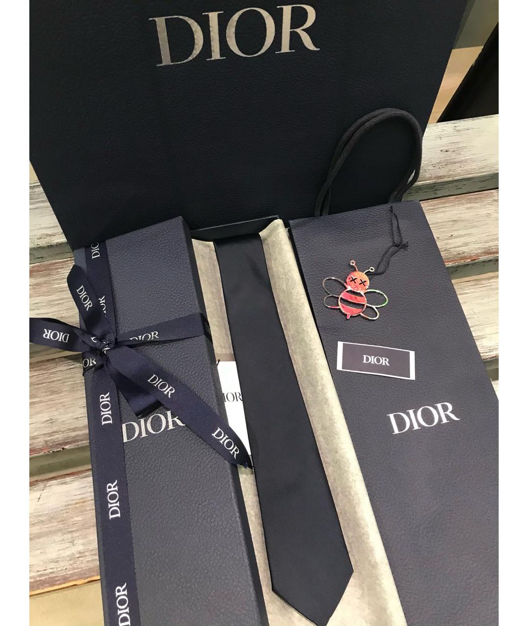 CHRISTIAN DIOR Темно-синий шелковый галстук, фото 4