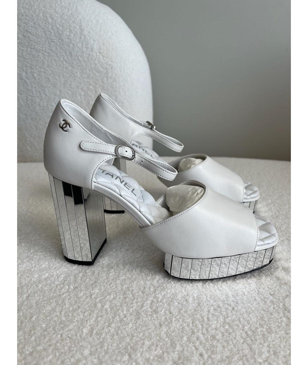 CHANEL Белые кожаные босоножки, фото 8