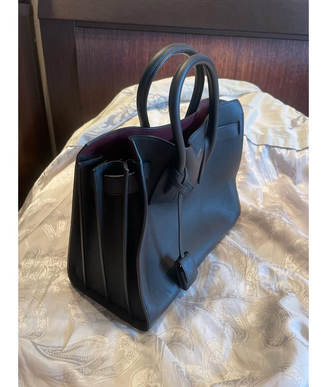 SAINT LAURENT Черная кожаная сумка с короткими ручками, фото 2