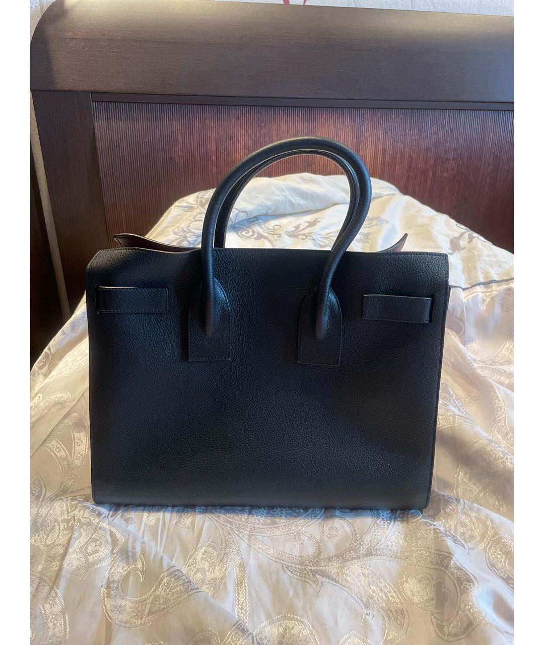 SAINT LAURENT Черная кожаная сумка с короткими ручками, фото 3