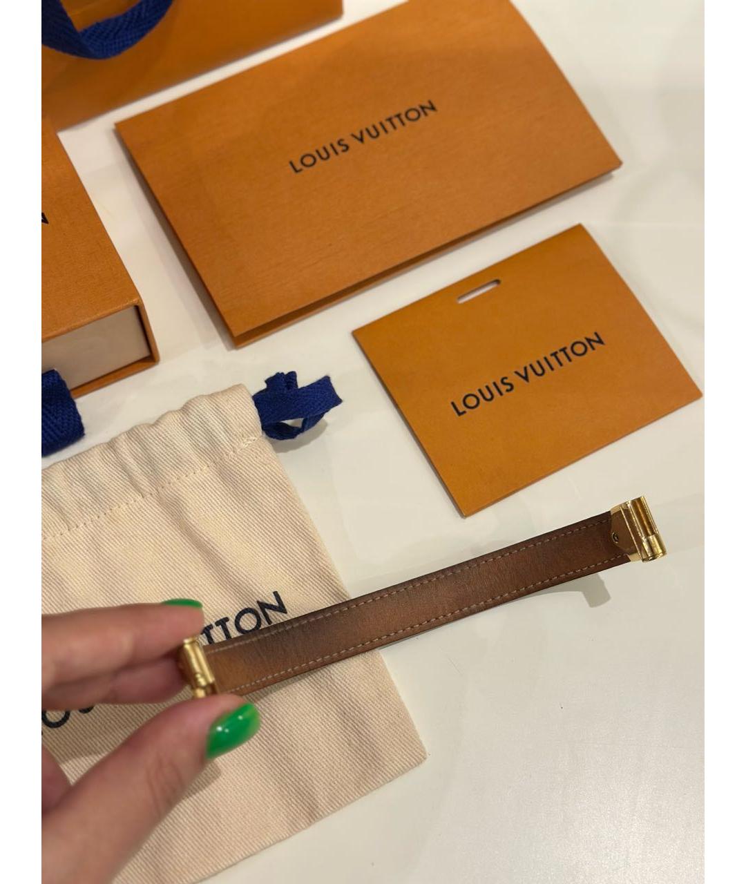 LOUIS VUITTON Коричневый кожаный браслет, фото 6