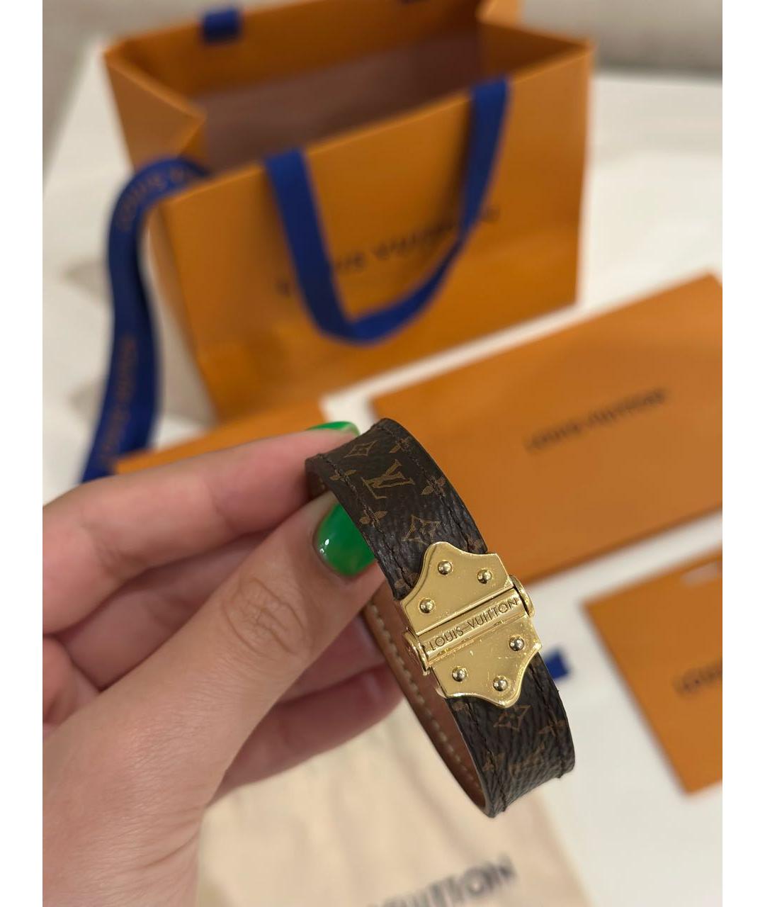 LOUIS VUITTON Коричневый кожаный браслет, фото 4