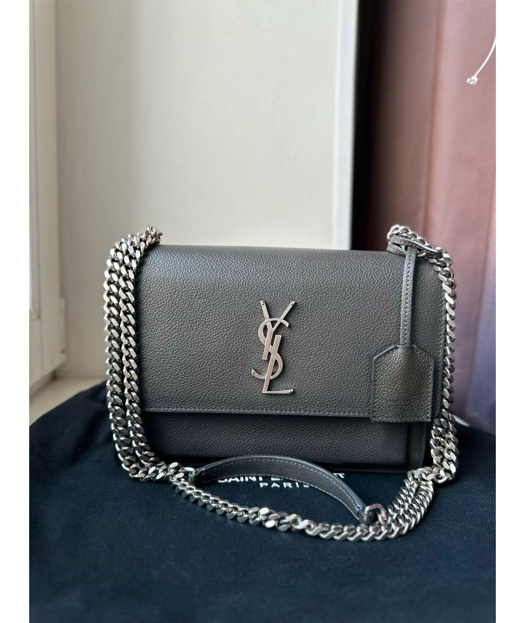 SAINT LAURENT Серая кожаная сумка через плечо, фото 9