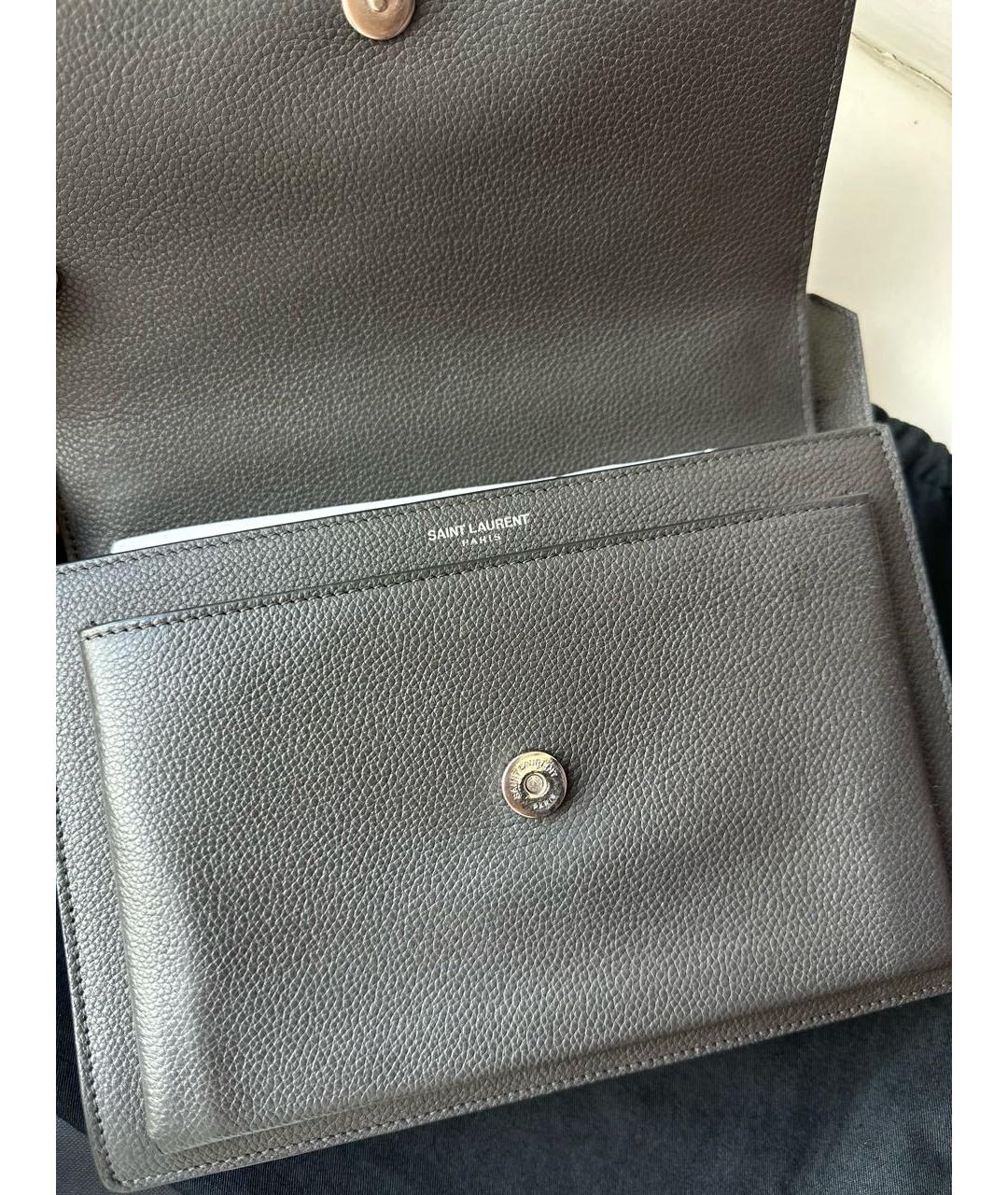 SAINT LAURENT Серая кожаная сумка через плечо, фото 6