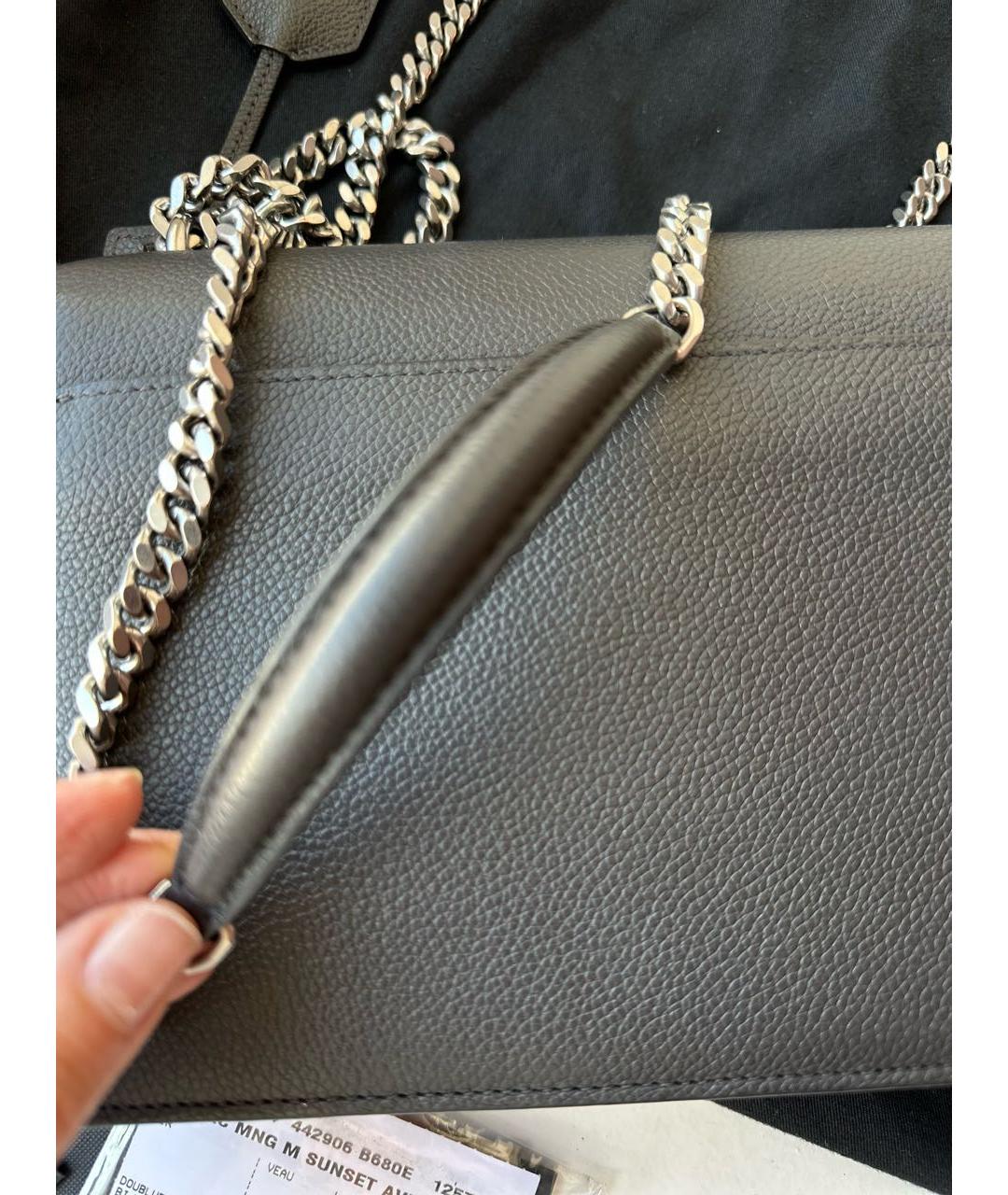 SAINT LAURENT Серая кожаная сумка через плечо, фото 4