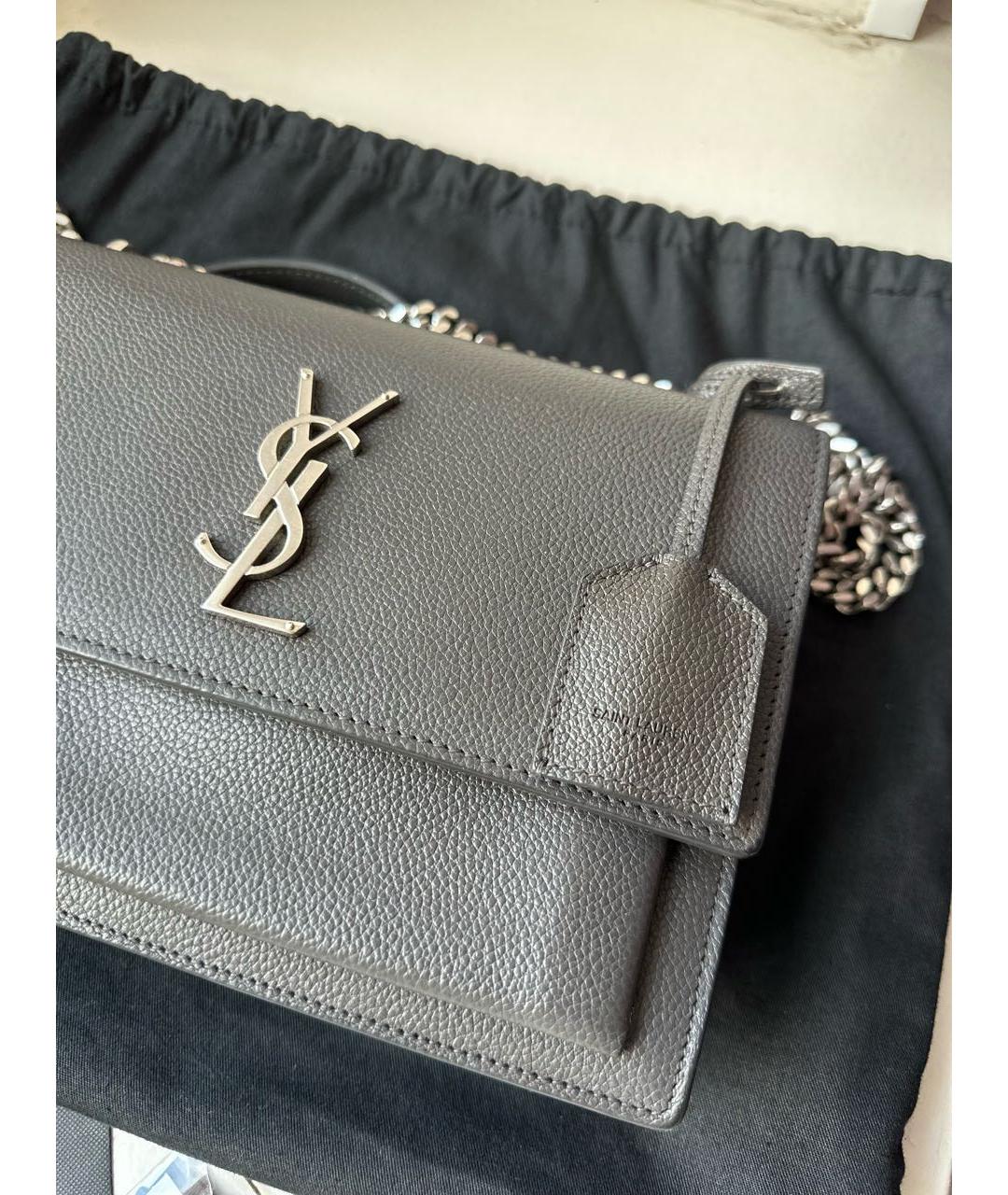 SAINT LAURENT Серая кожаная сумка через плечо, фото 5