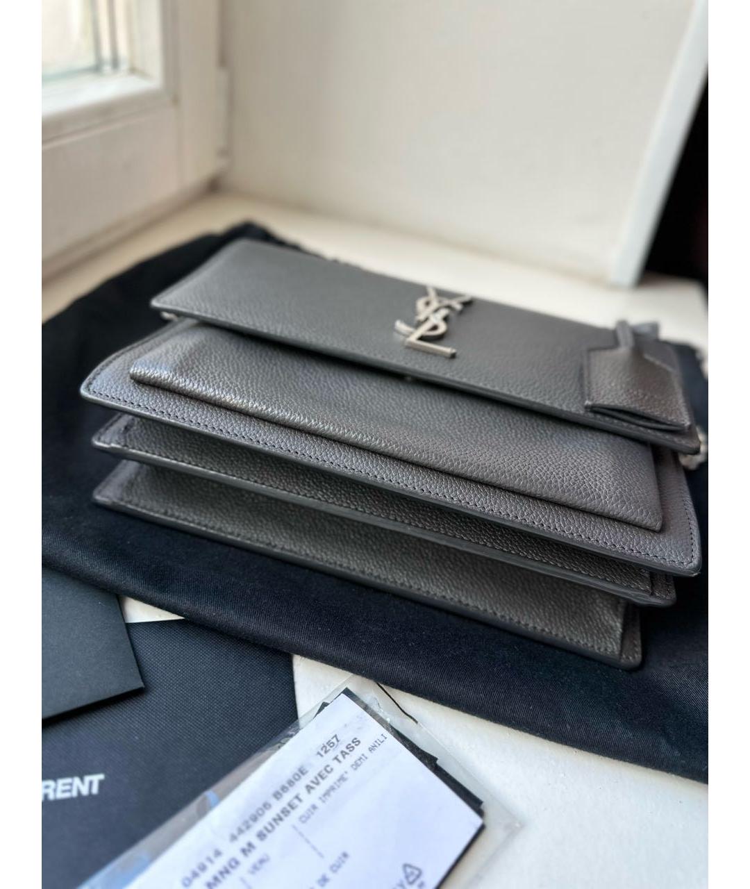 SAINT LAURENT Серая кожаная сумка через плечо, фото 2