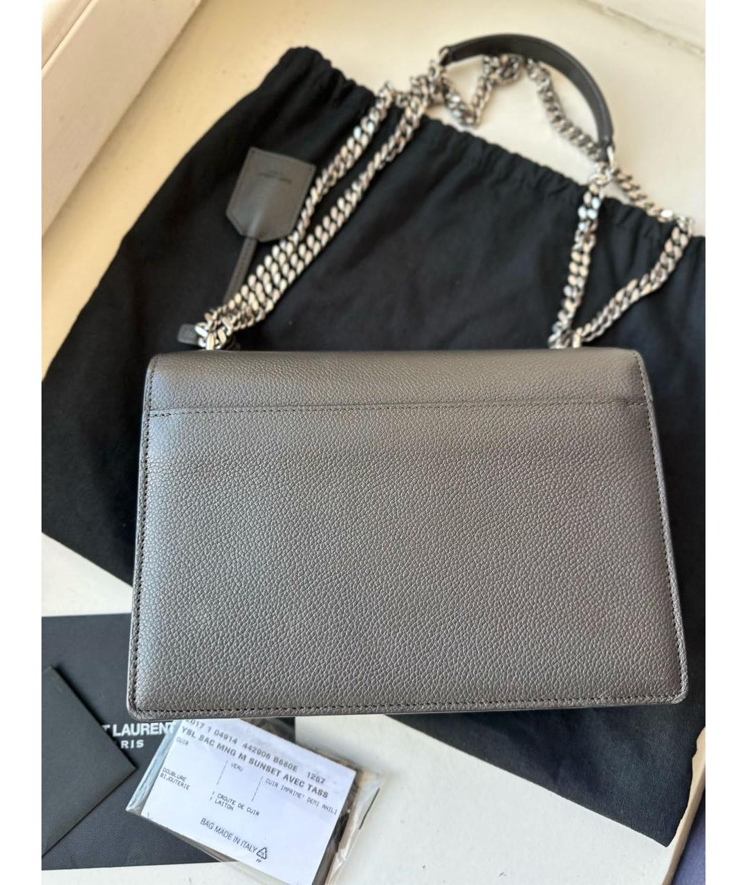 SAINT LAURENT Серая кожаная сумка через плечо, фото 3