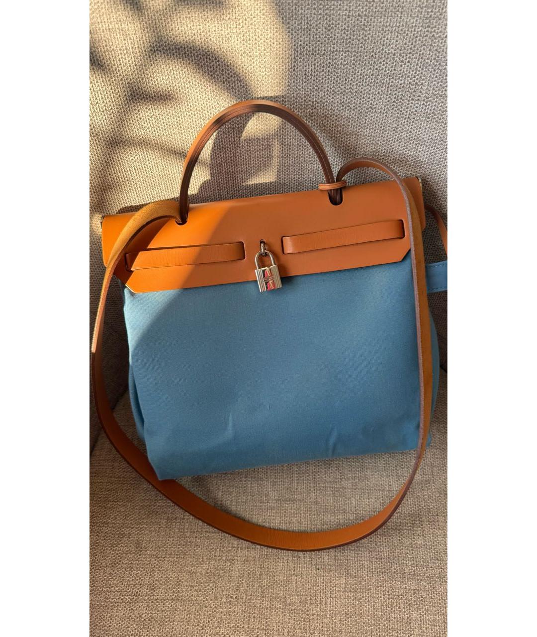 HERMES Голубая тканевая сумка через плечо, фото 3