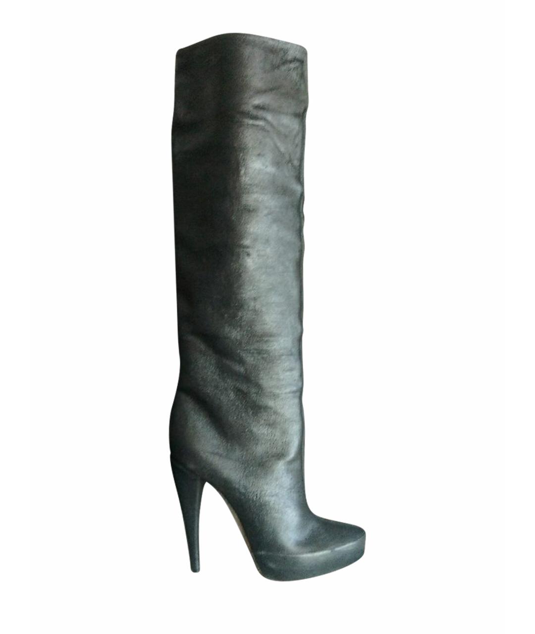 DONNA KARAN Антрацитовые кожаные сапоги, фото 1