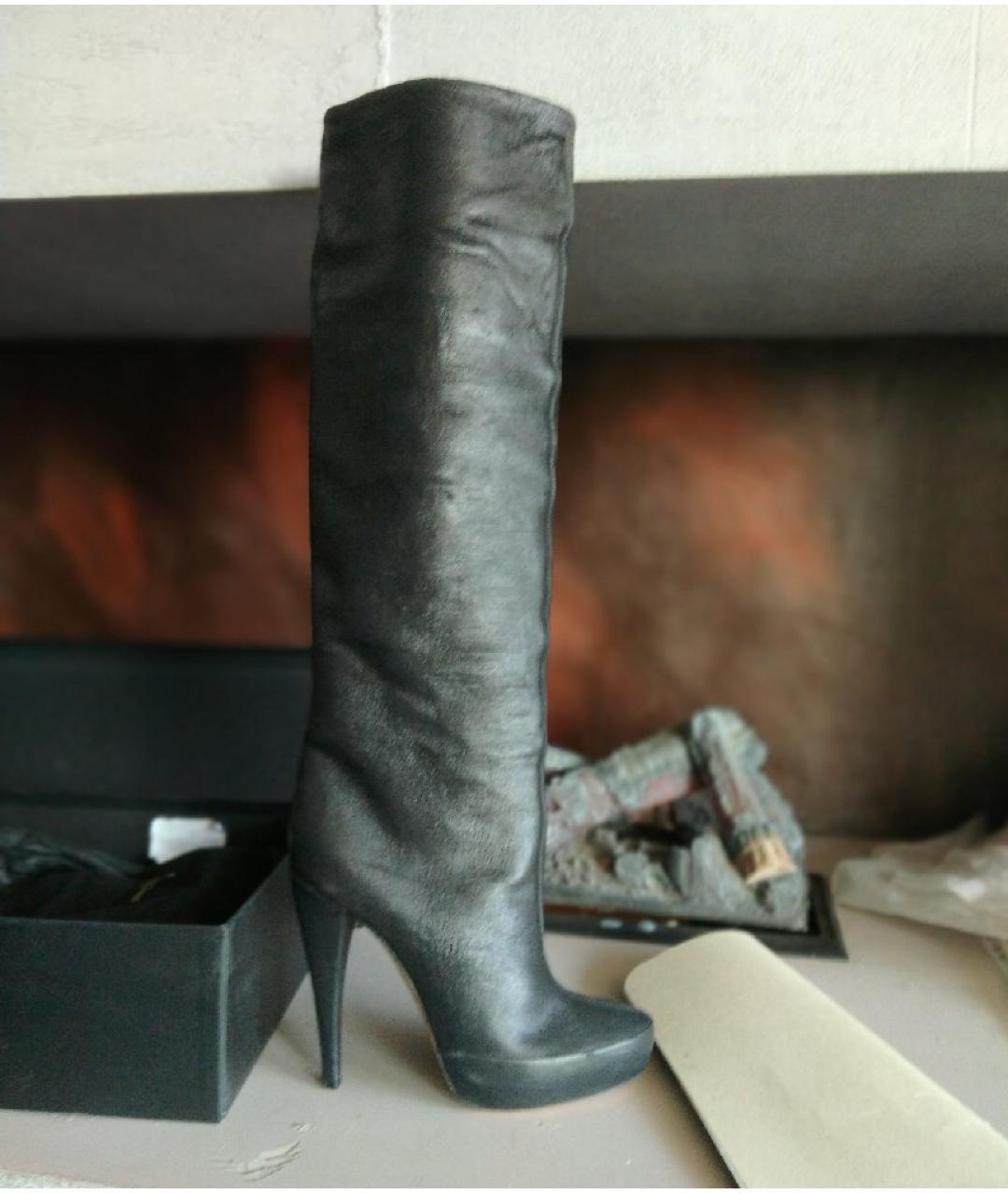 DONNA KARAN Антрацитовые кожаные сапоги, фото 7