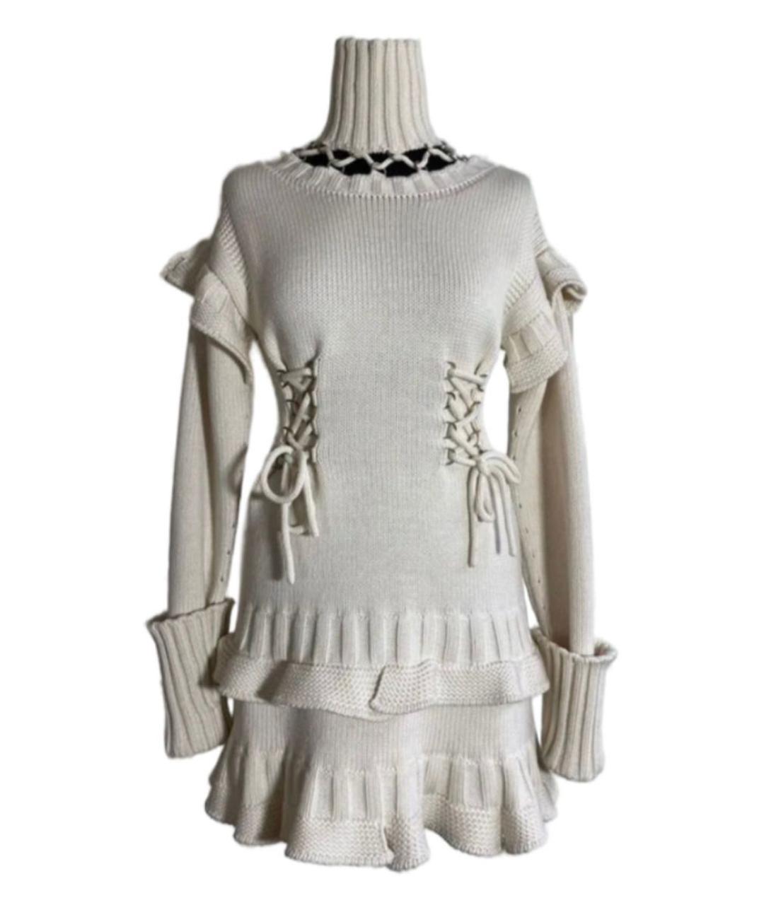 ALEXANDER MCQUEEN Бежевое шерстяное повседневное платье, фото 2