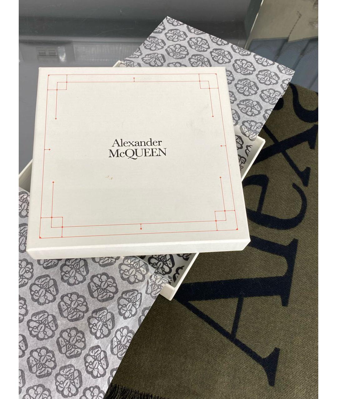ALEXANDER MCQUEEN Хаки шерстяной шарф, фото 4