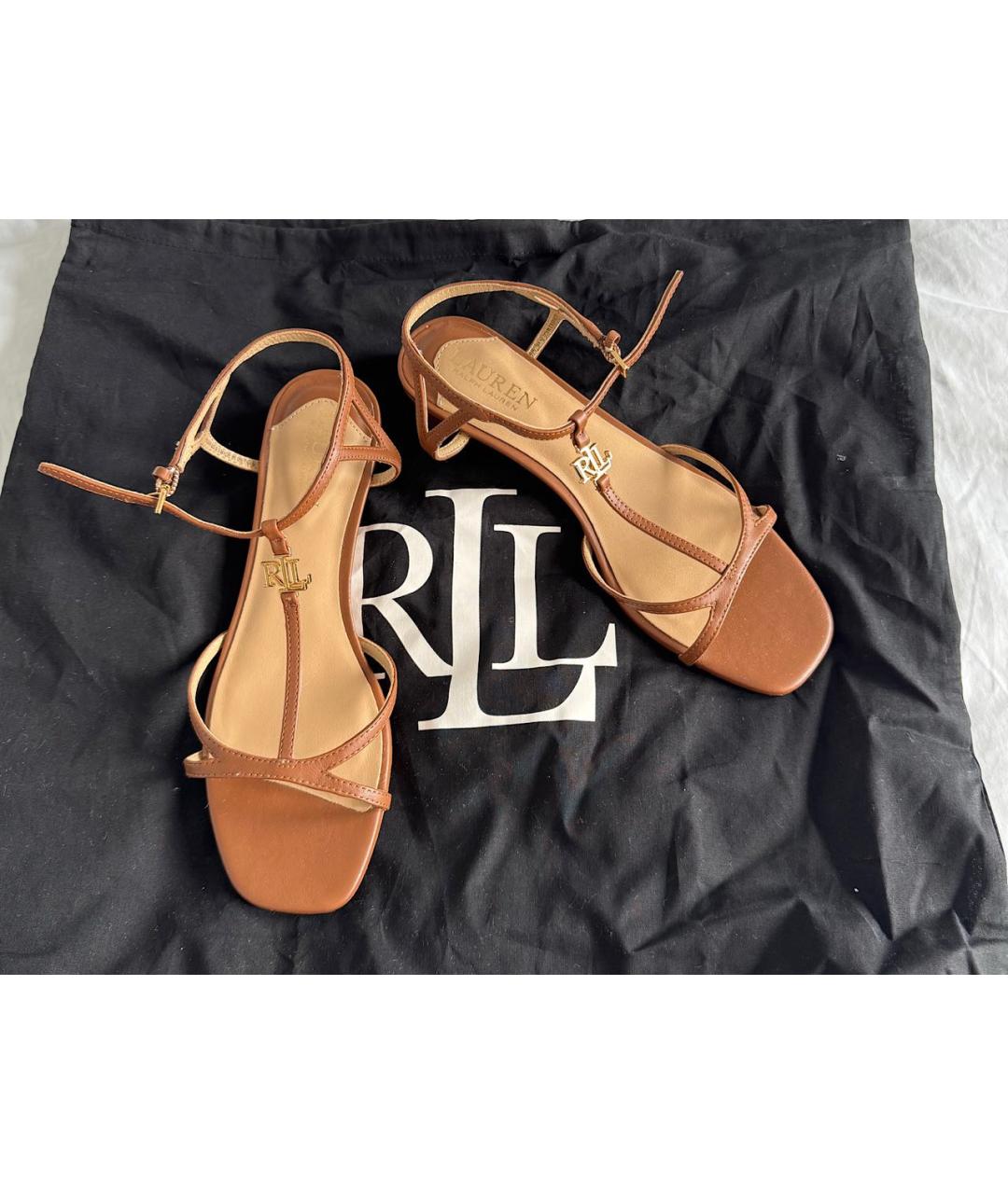 POLO RALPH LAUREN Коричневые кожаные босоножки, фото 2