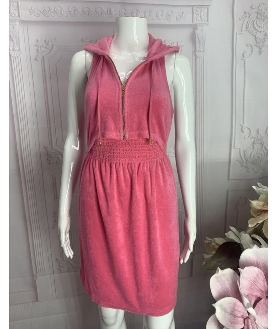 JUICY COUTURE Розовое хлопко-эластановое повседневное платье, фото 6