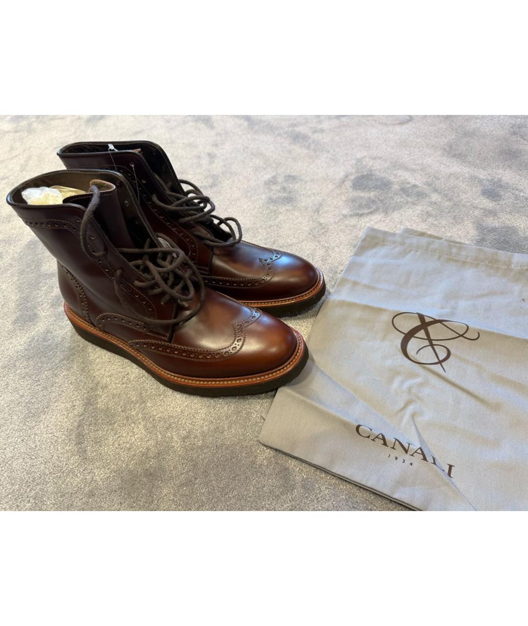 CANALI Коричневые кожаные высокие ботинки, фото 5