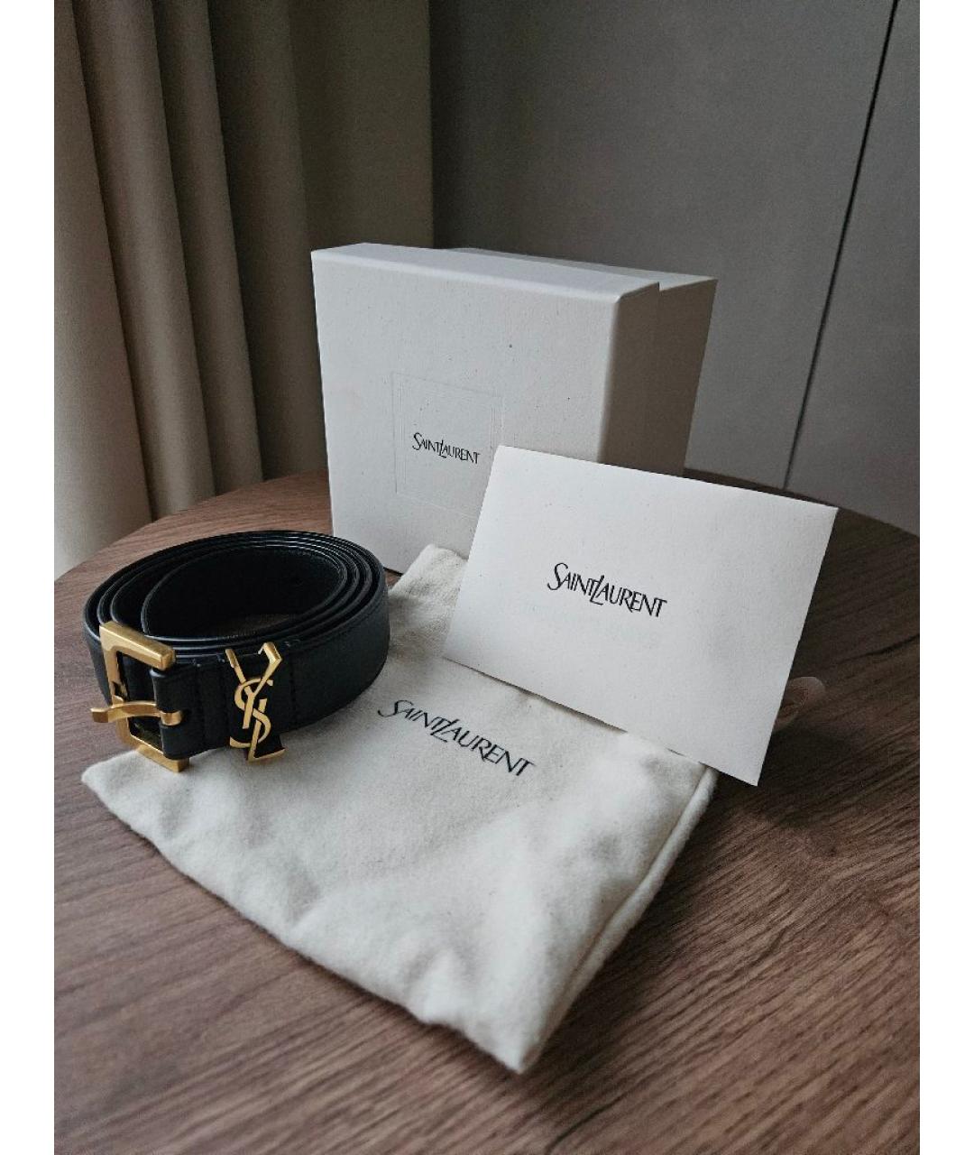 SAINT LAURENT Черный кожаный ремень, фото 4