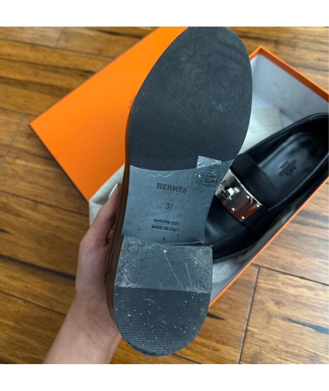 HERMES Черные кожаные лоферы, фото 7