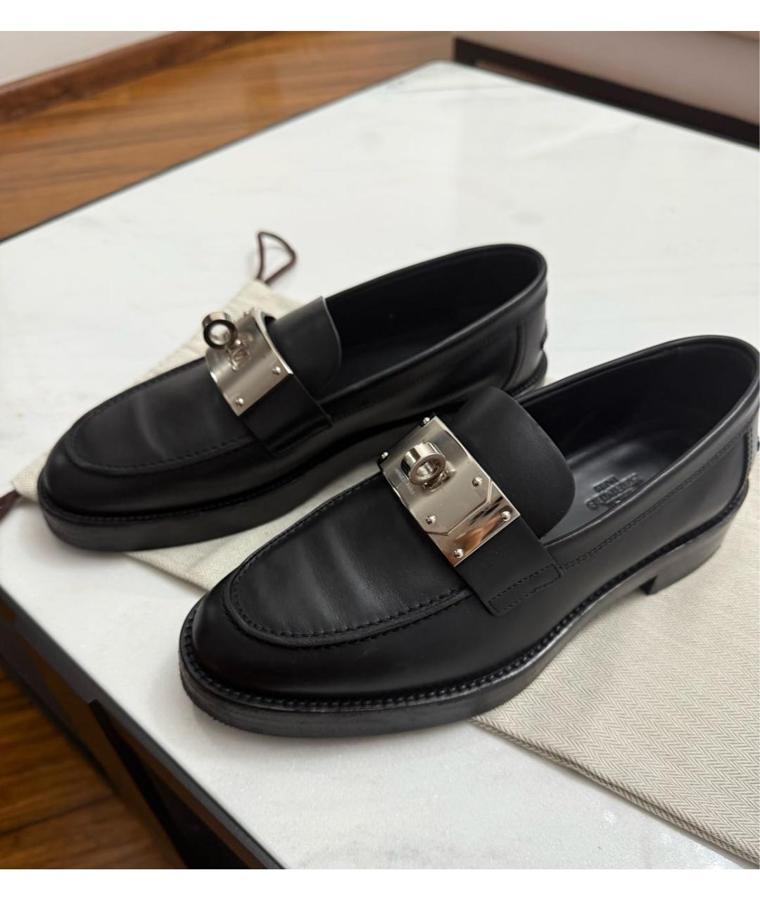 HERMES Черные кожаные лоферы, фото 3
