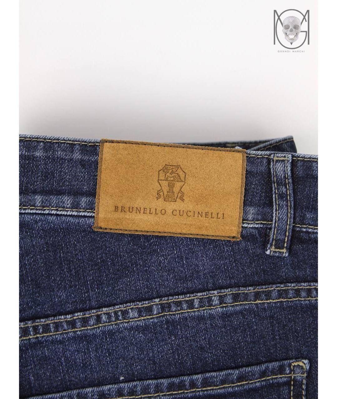 BRUNELLO CUCINELLI Темно-синие хлопковые прямые джинсы, фото 4