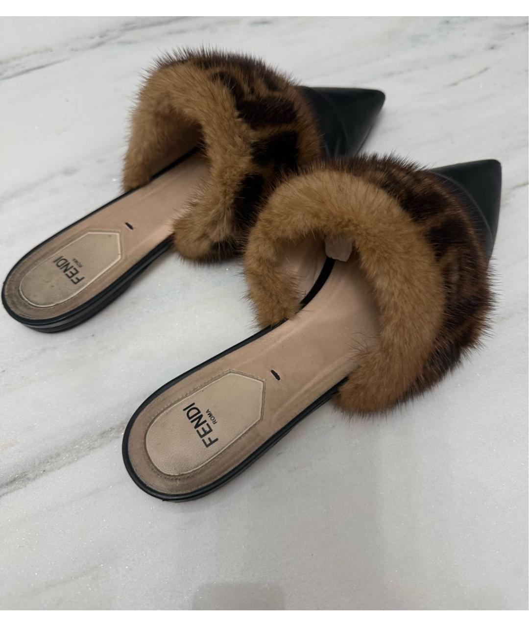 FENDI Черные кожаные сабо, фото 6