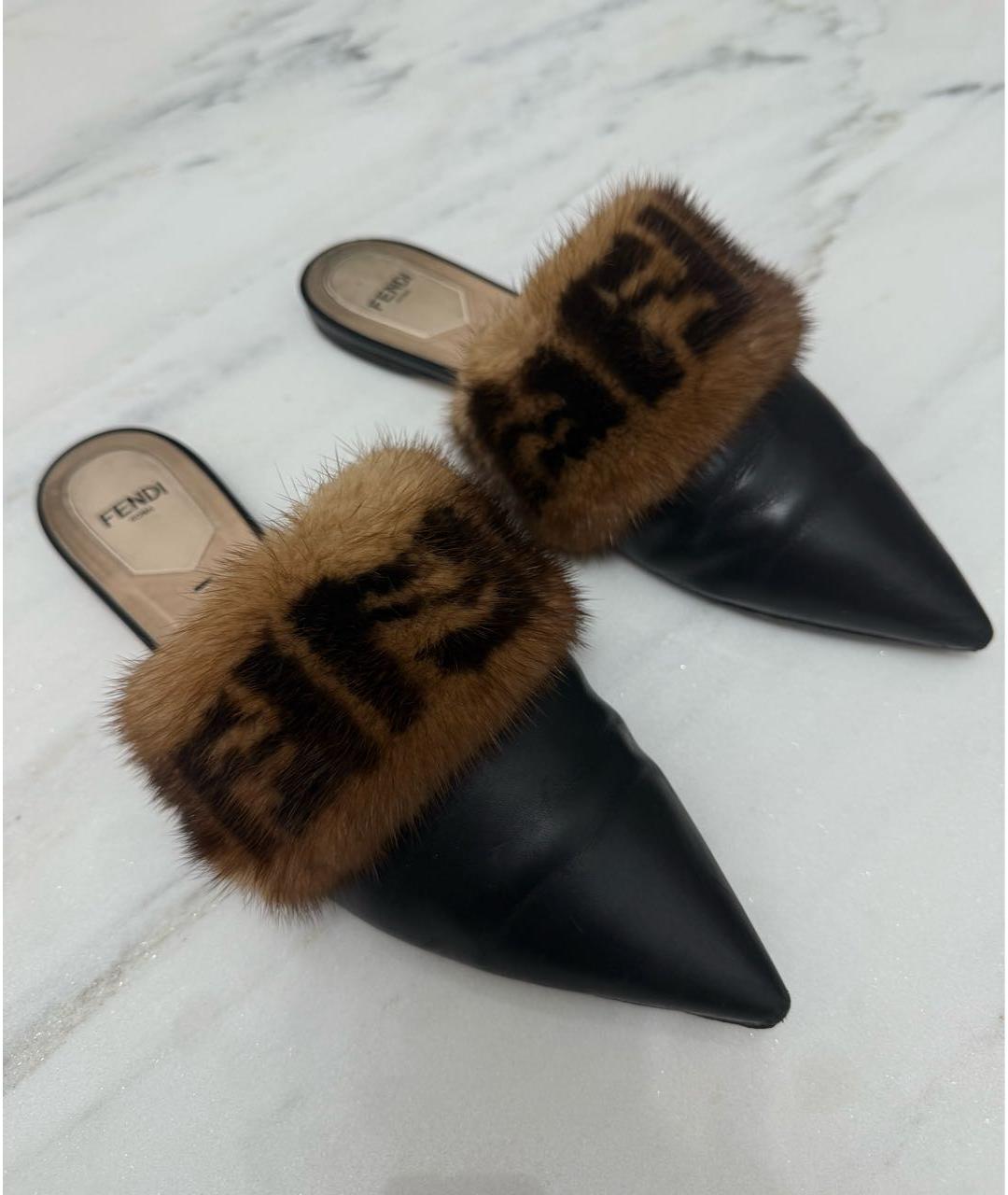 FENDI Черные кожаные сабо, фото 3