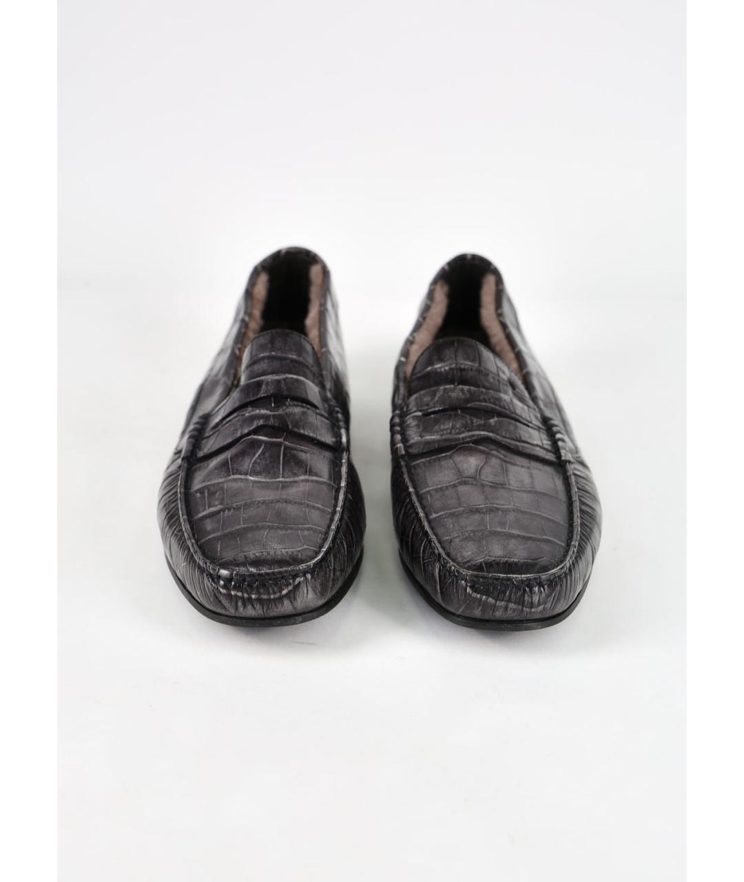 SANTONI Антрацитовые кожаные мокасины, фото 3