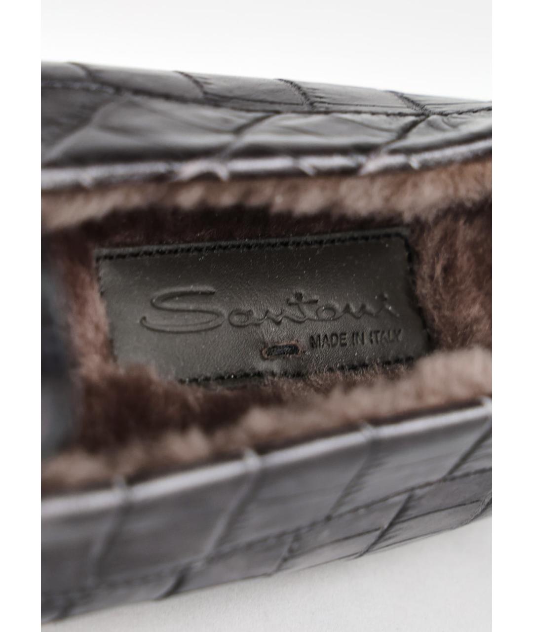 SANTONI Антрацитовые кожаные мокасины, фото 5