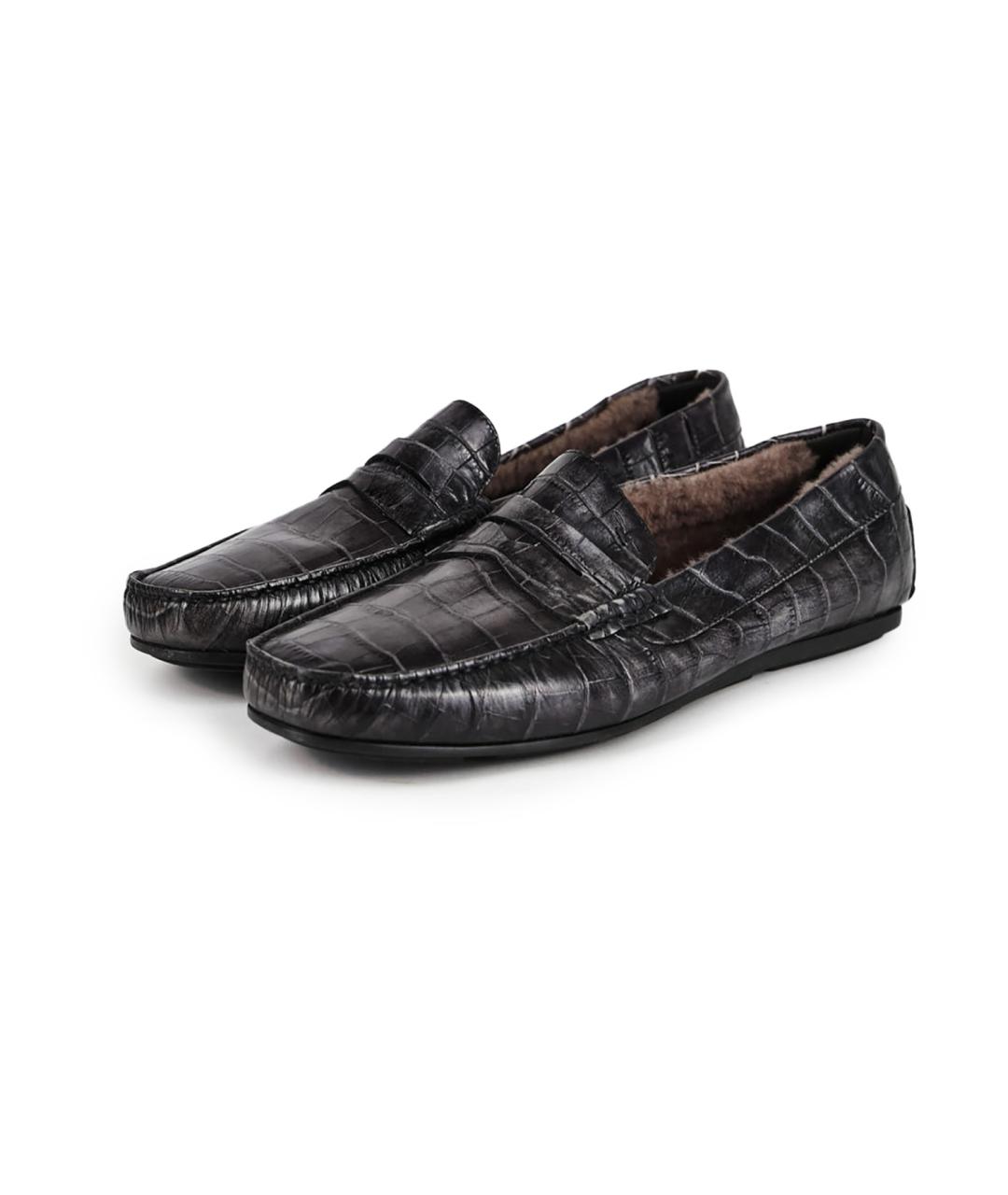 SANTONI Антрацитовые кожаные мокасины, фото 2