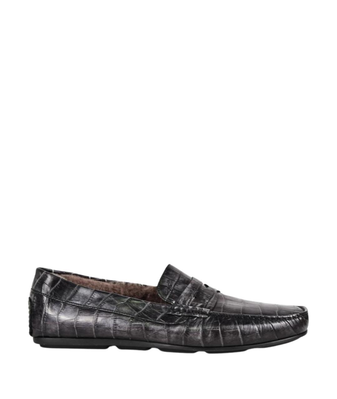 SANTONI Антрацитовые кожаные мокасины, фото 1