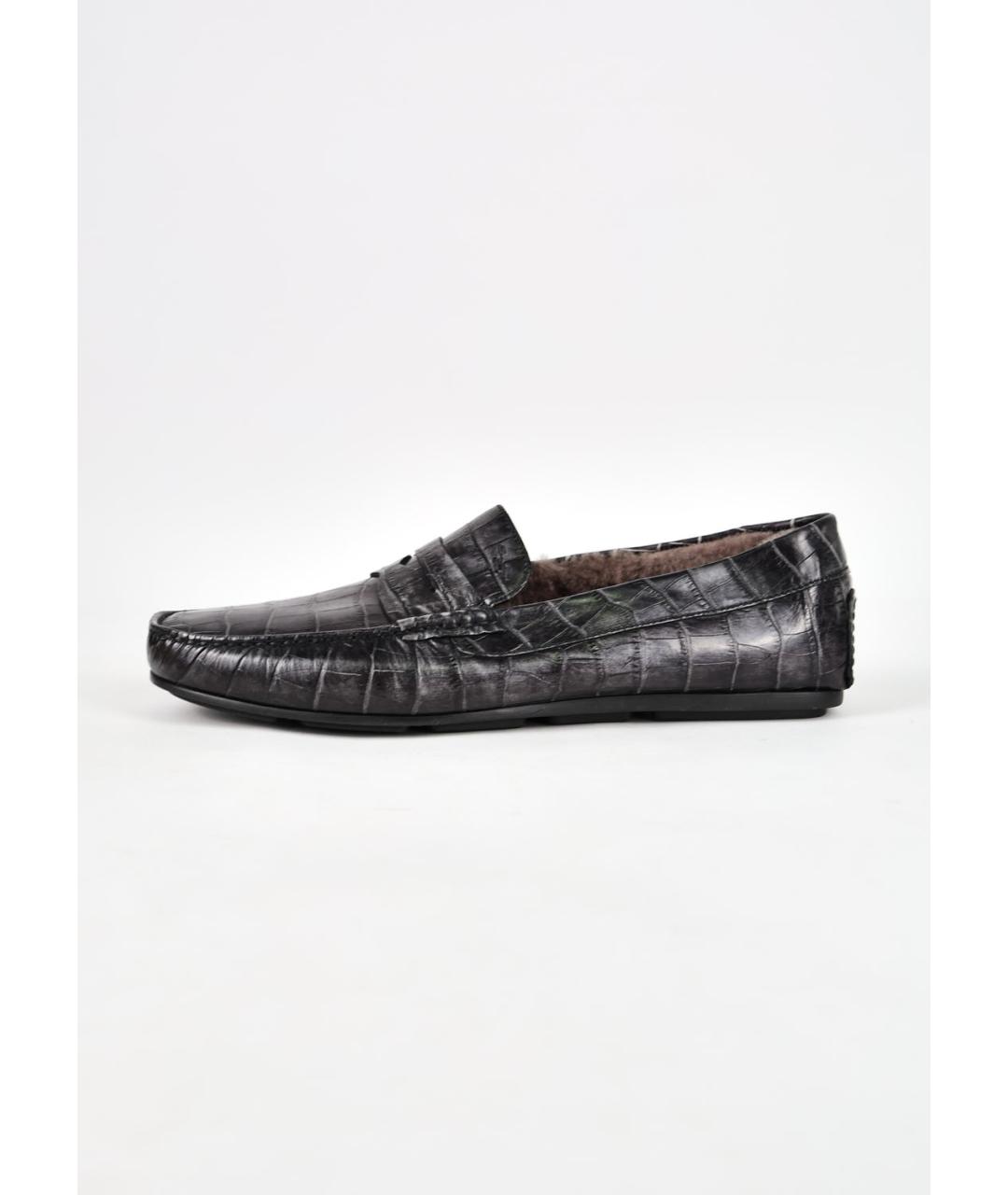 SANTONI Антрацитовые кожаные мокасины, фото 7