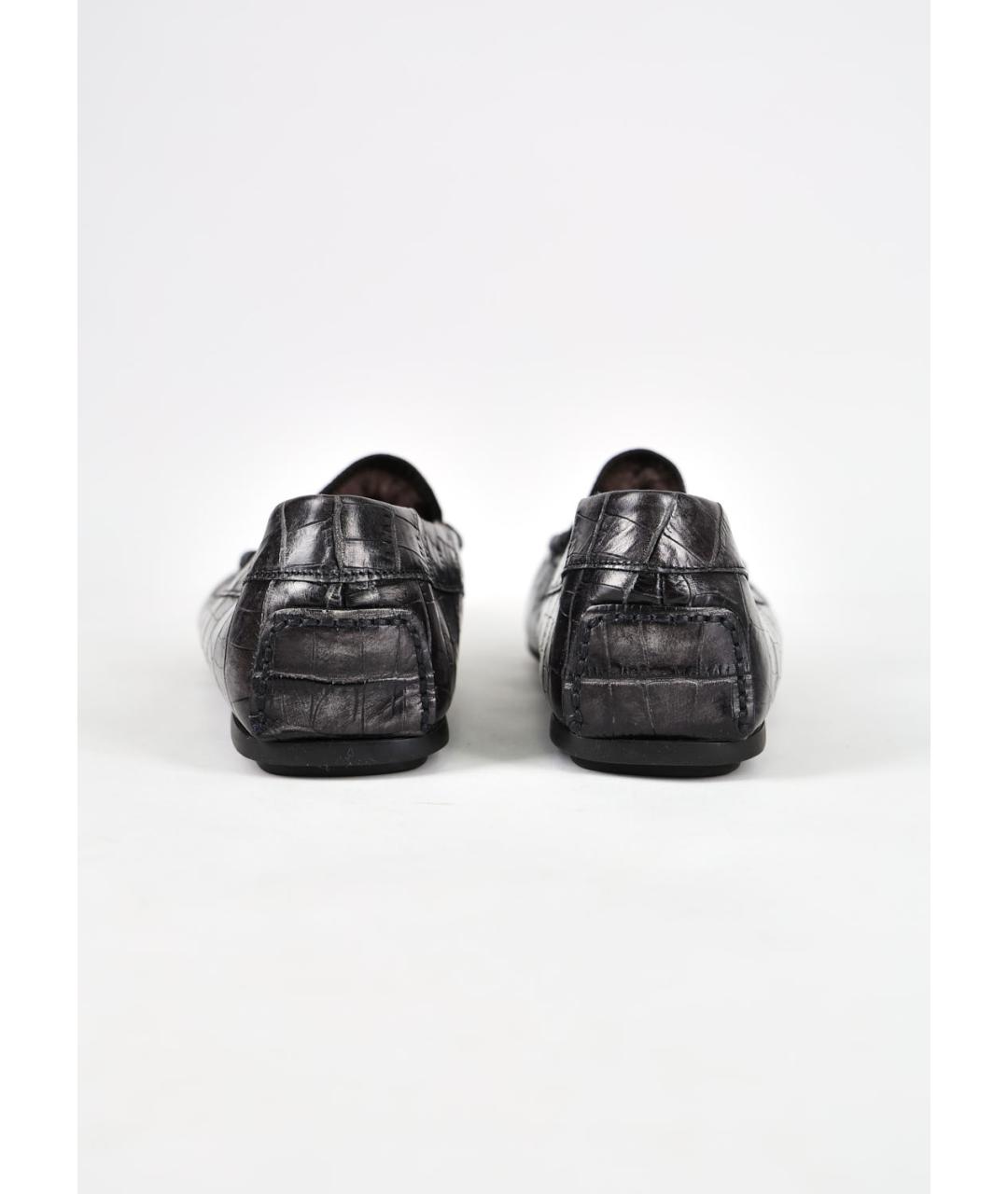 SANTONI Антрацитовые кожаные мокасины, фото 4