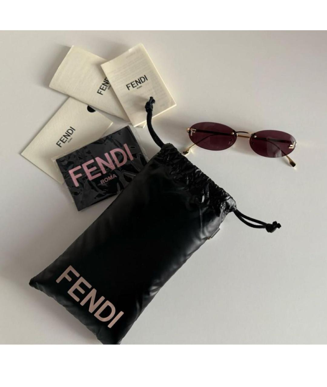 FENDI Золотые металлические солнцезащитные очки, фото 4
