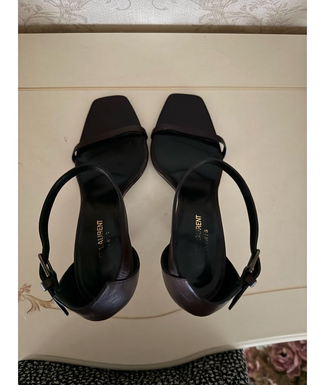 SAINT LAURENT Коричневые кожаные босоножки, фото 3
