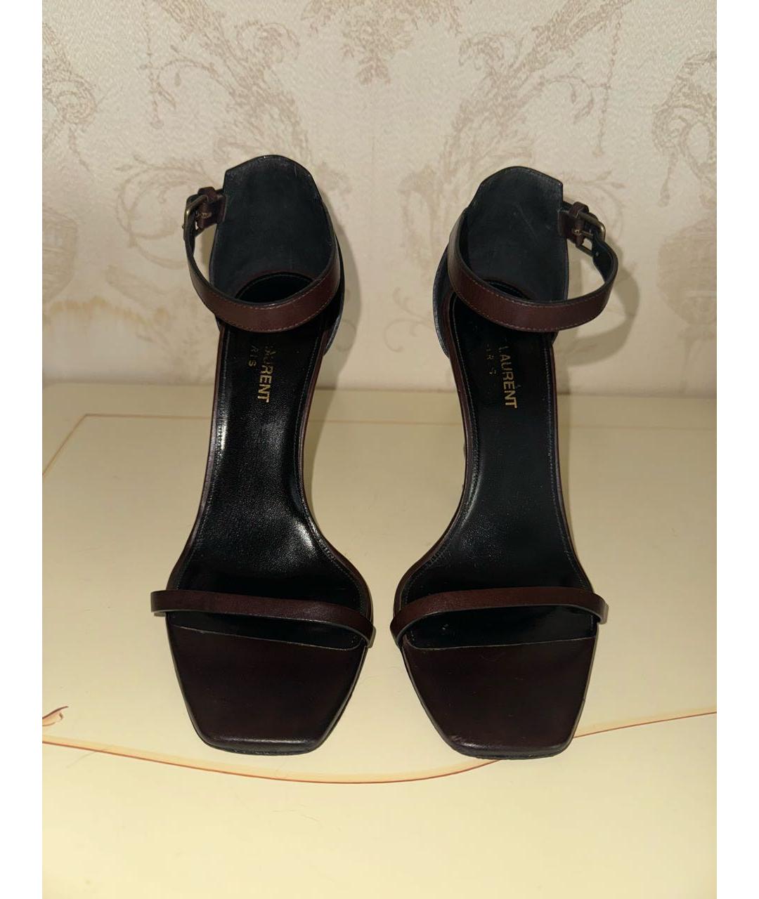 SAINT LAURENT Коричневые кожаные босоножки, фото 2