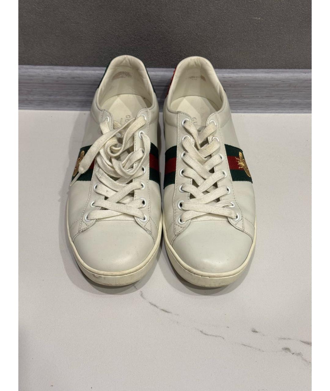 GUCCI Белые кожаные кеды, фото 2