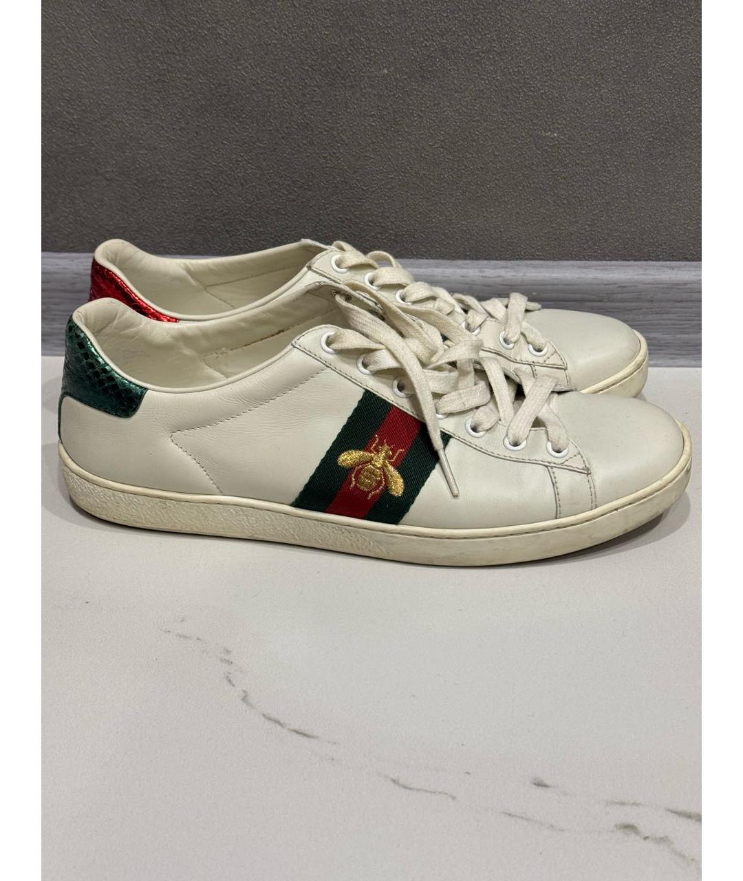 GUCCI Белые кожаные кеды, фото 6
