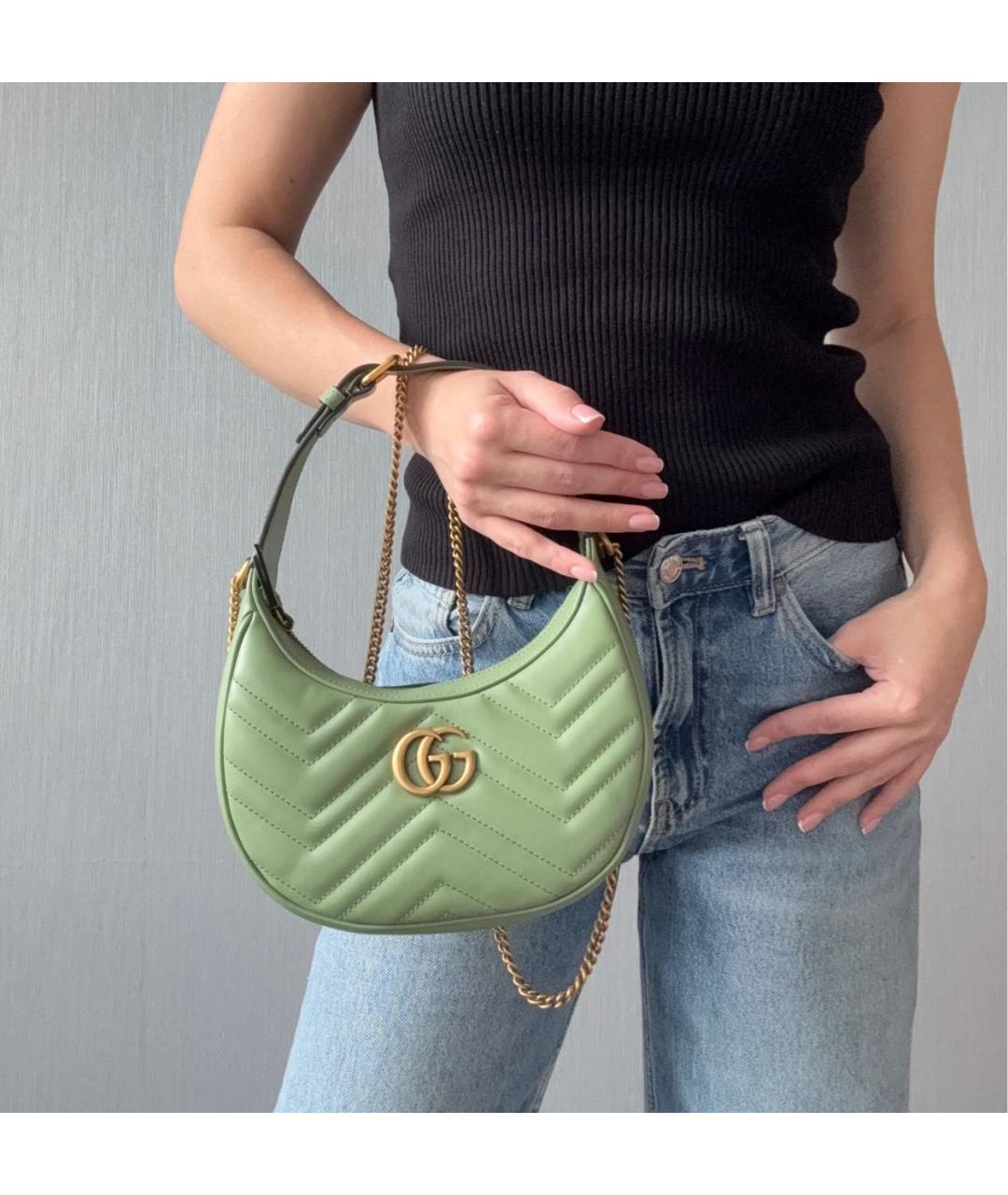 GUCCI Зеленая кожаная сумка с короткими ручками, фото 5