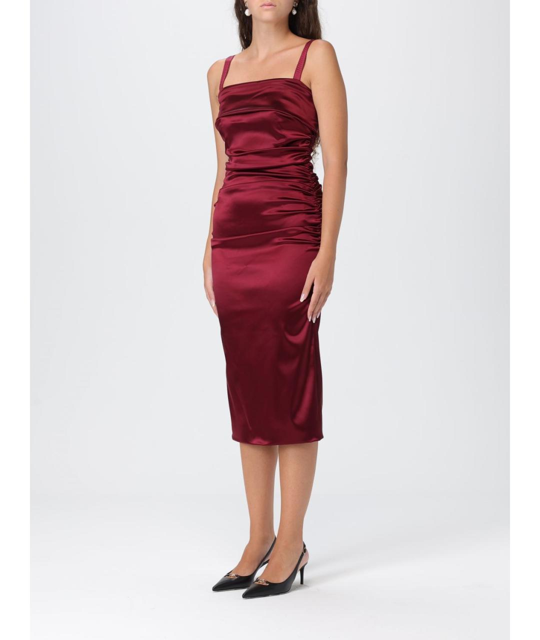 DOLCE&GABBANA Бордовое ацетатное коктейльное платье, фото 4