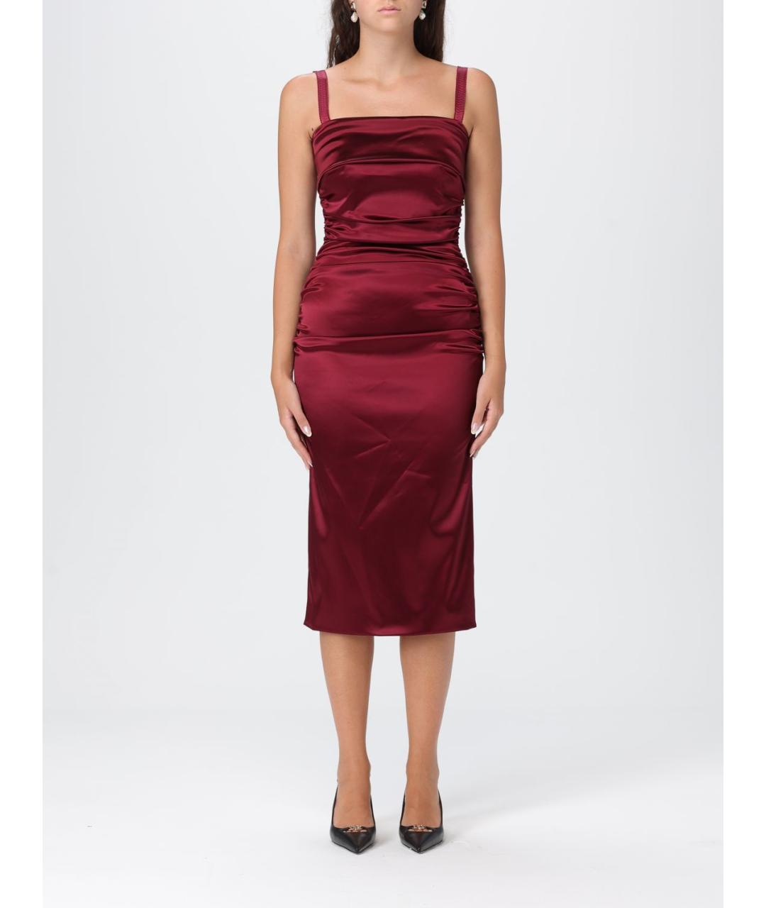 DOLCE&GABBANA Бордовое ацетатное коктейльное платье, фото 2
