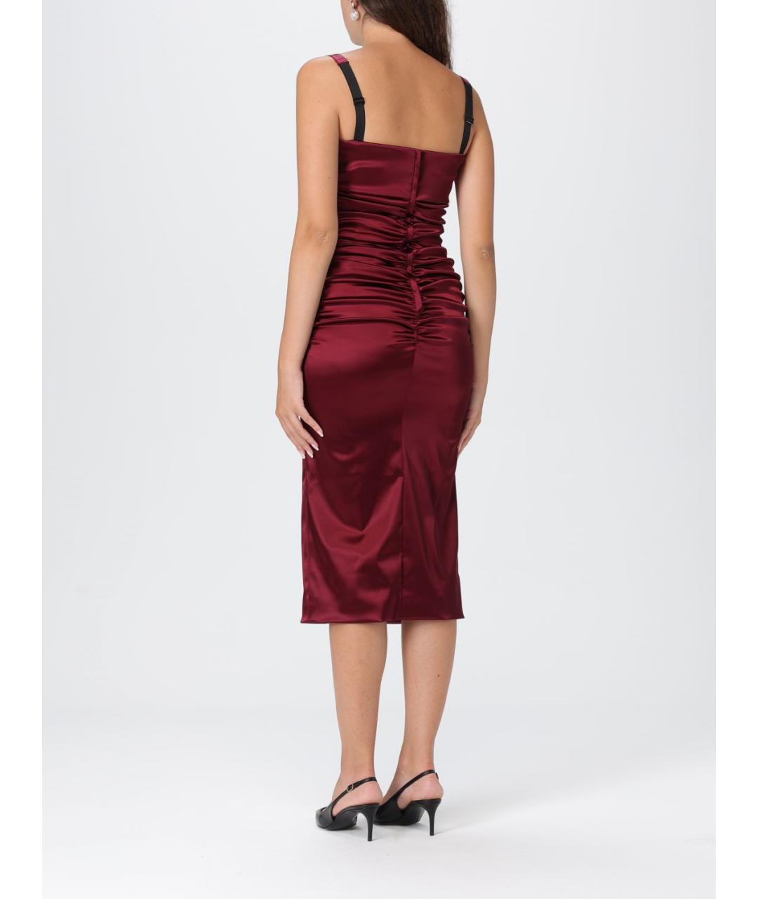DOLCE&GABBANA Бордовое ацетатное коктейльное платье, фото 3
