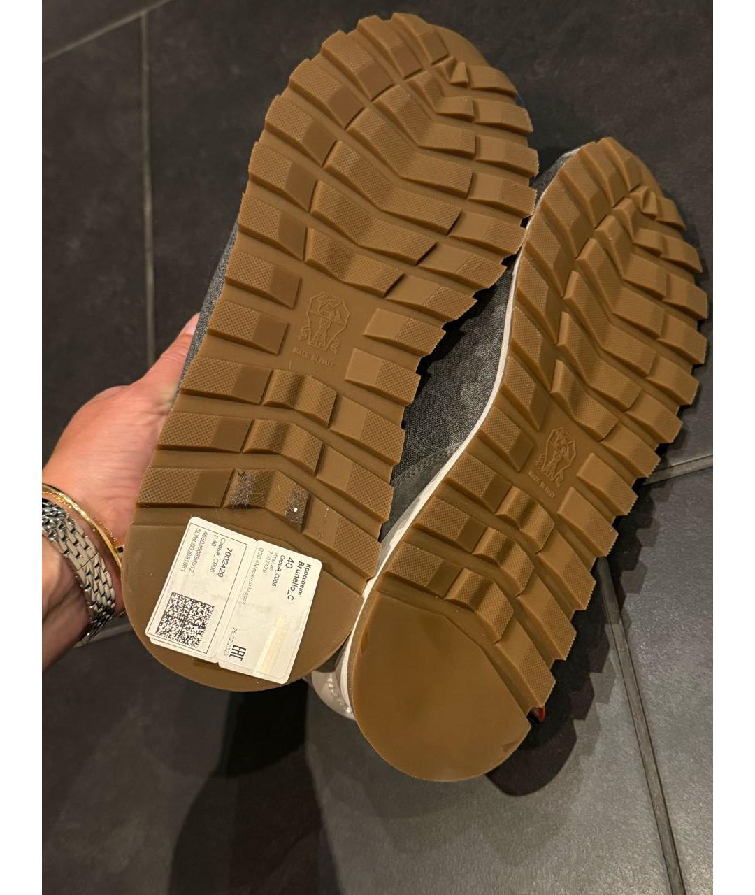 BRUNELLO CUCINELLI Антрацитовые текстильные кроссовки, фото 7